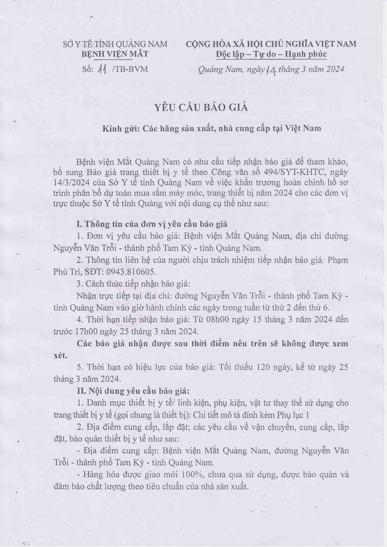 YÊU CẦU BÁO GIÁ SỐ 11