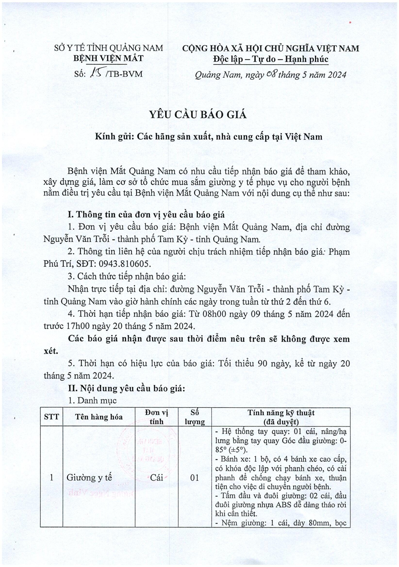 YÊU CẦU BÁO GIÁ SỐ 15