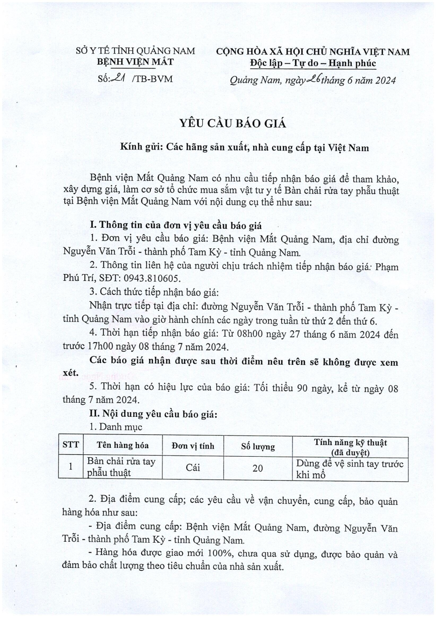 YÊU CẦU BÁO GIÁ SỐ 21