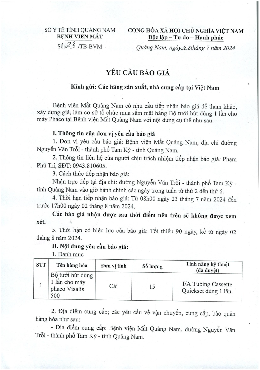 YÊU CẦU BÁO GIÁ SỐ 23