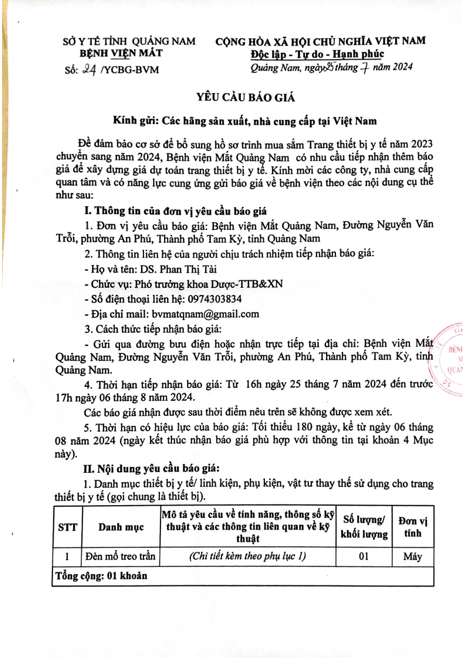 YÊU CẦU BÁO GIÁ SỐ 24