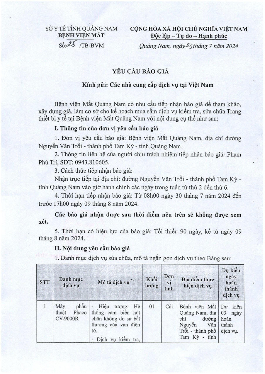 YÊU CẦU BÁO GIÁ SỐ 25