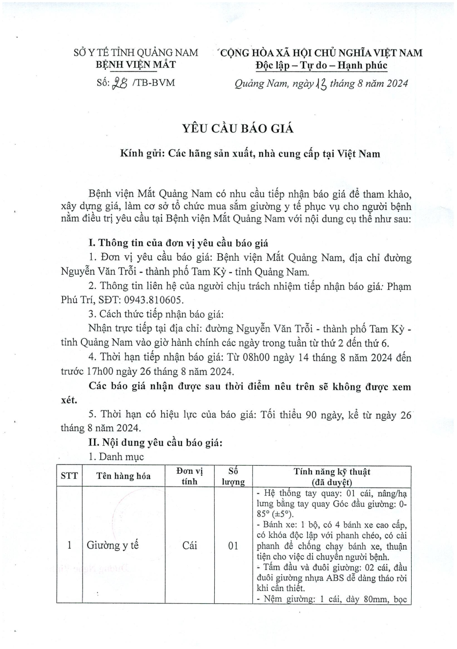 YÊU CẦU BÁO GIÁ SỐ 28