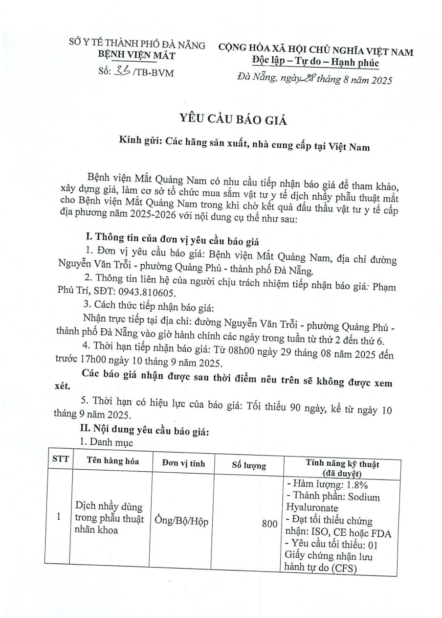 YÊU CẦU BÁO GIÁ SỐ 33