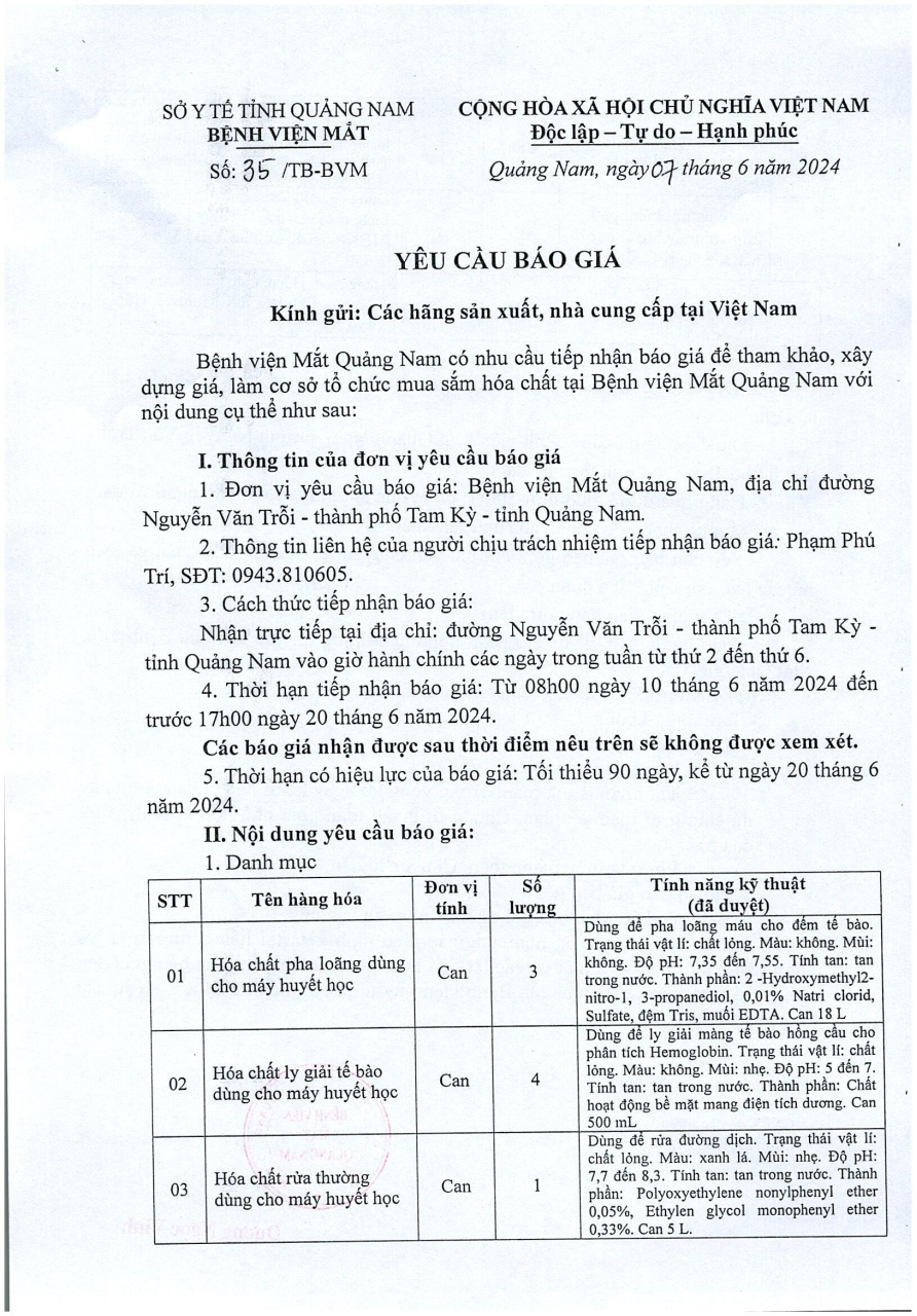 YÊU CẦU BÁO GIÁ SỐ 35