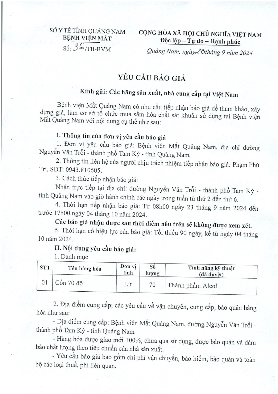 YÊU CẦU BÁO GIÁ SỐ 36