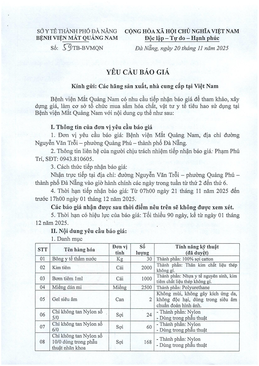 YÊU CẦU BÁO GIÁ SỐ 59