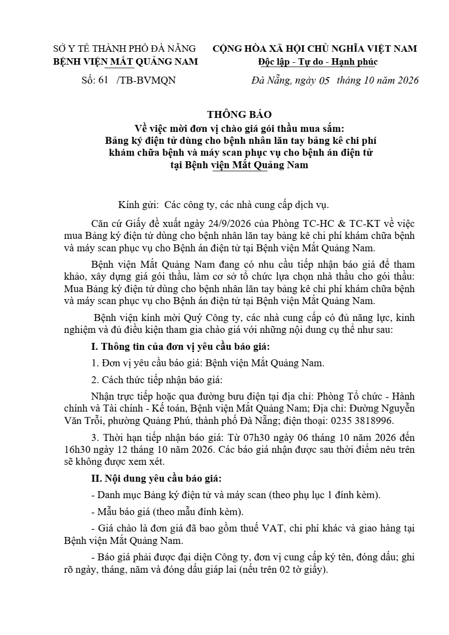THÔNG BÁO SỐ 61