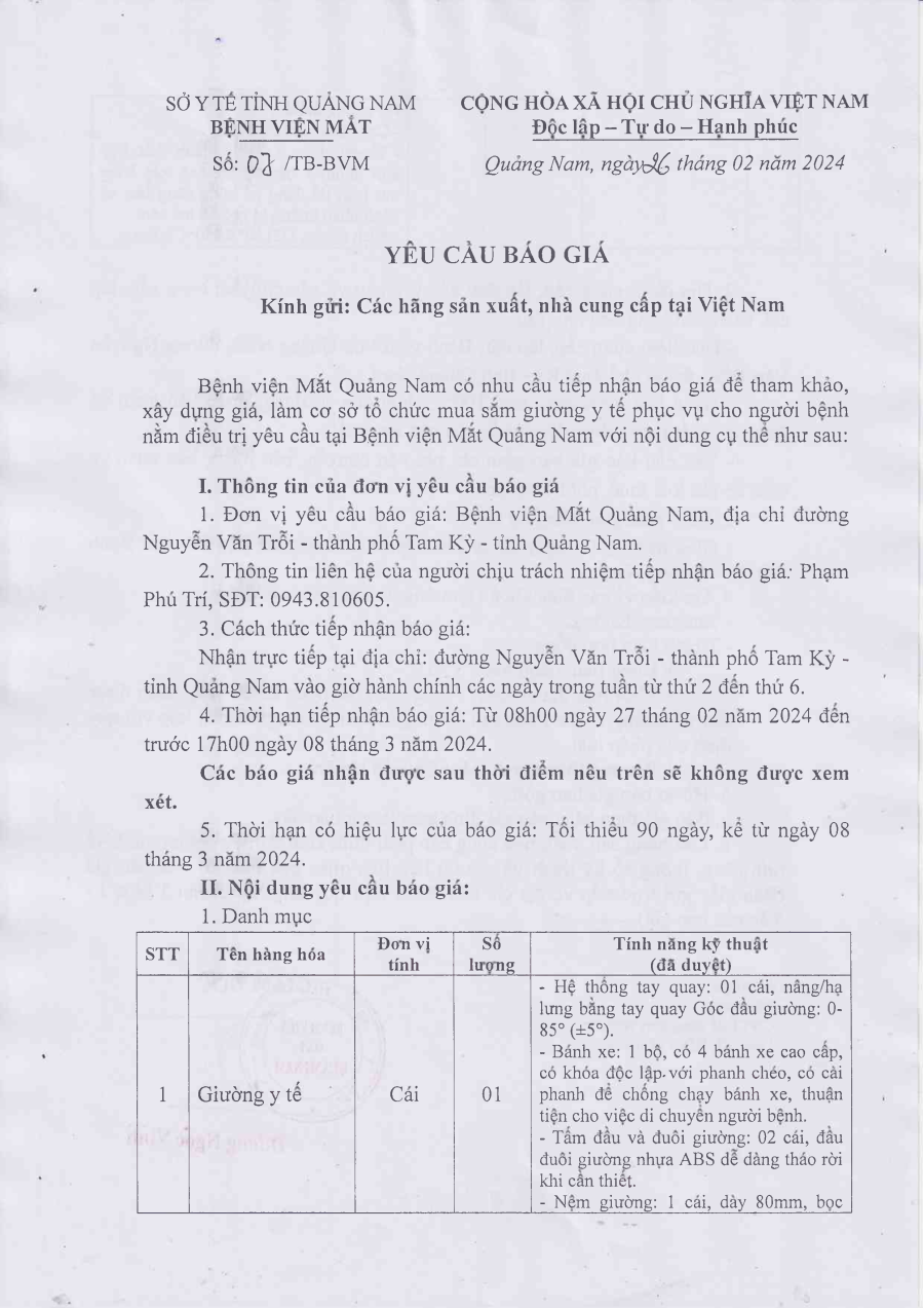 YÊU CẦU BÁO GIÁ SỐ 07