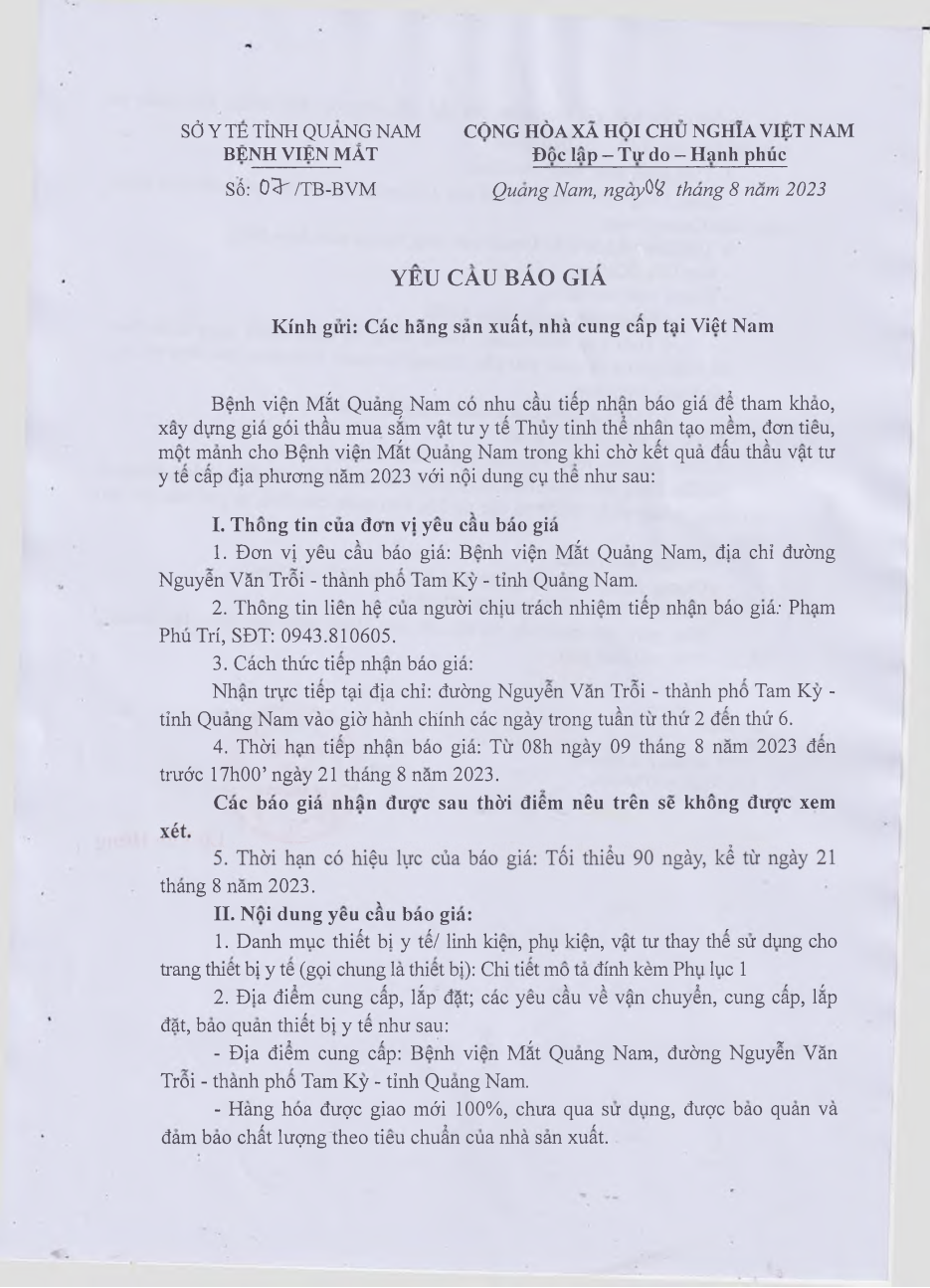 YÊU CẦU BÁO GIÁ SỐ 07