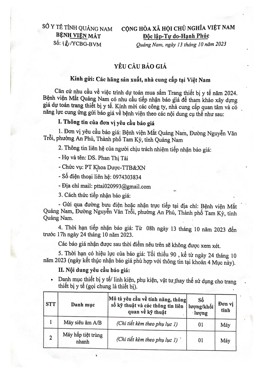 YÊU CẦU BÁO GIÁ SỐ 12