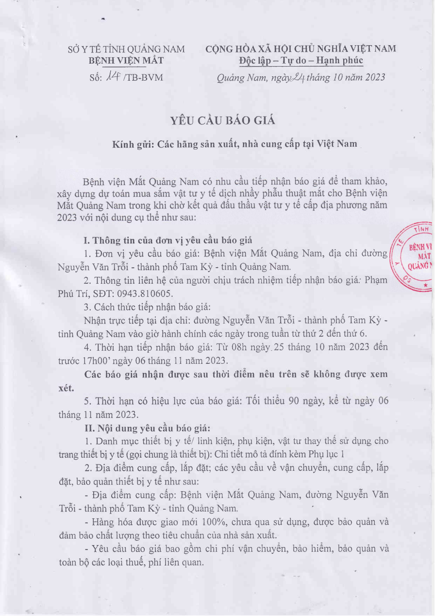 YÊU CẦU BÁO GIÁ SỐ 14