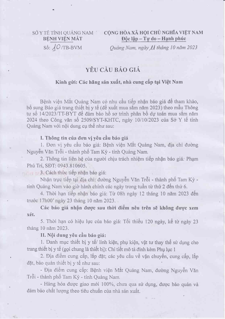 YÊU CẦU BÁO GIÁ SỐ 10