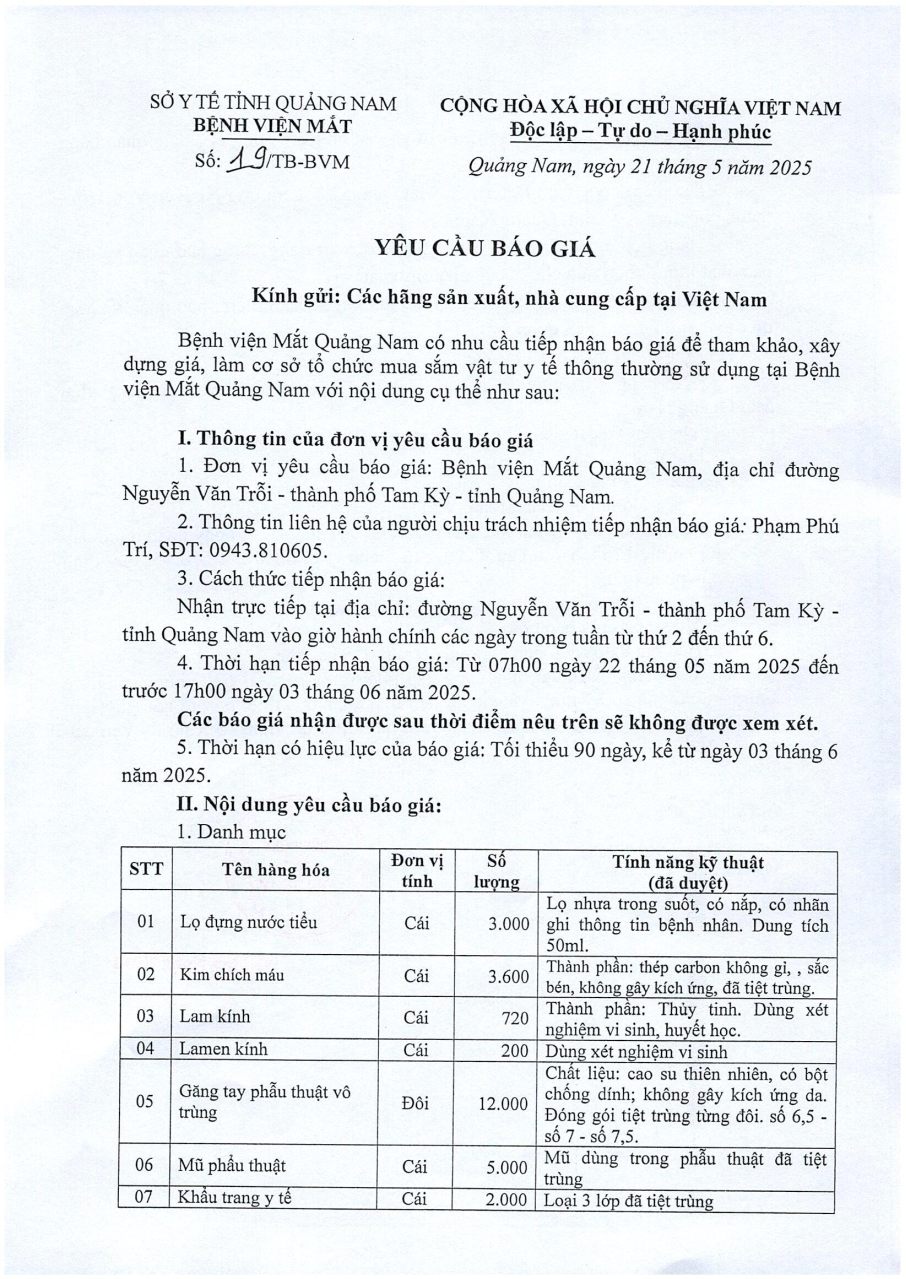 YỀU CẦU BÁO GIÁ SỐ 19