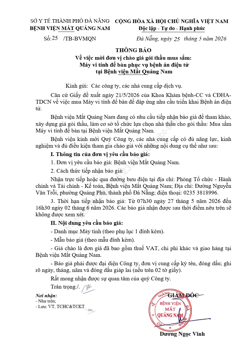 THÔNG BÁO SỐ 25