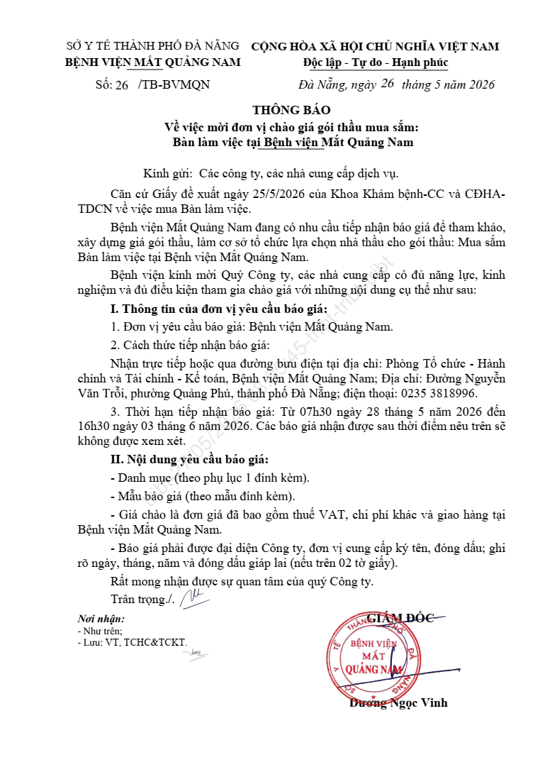 THÔNG BÁO SỐ 26