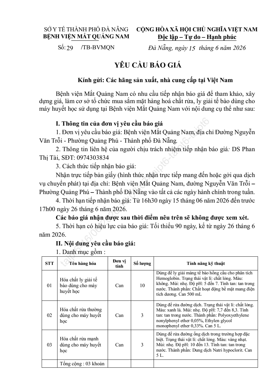 YÊU CẦU BÁO GIÁ