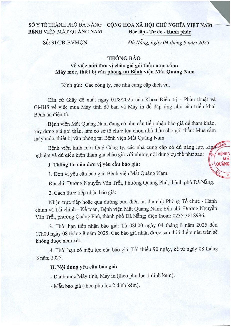 THÔNG BÁO SỐ 31