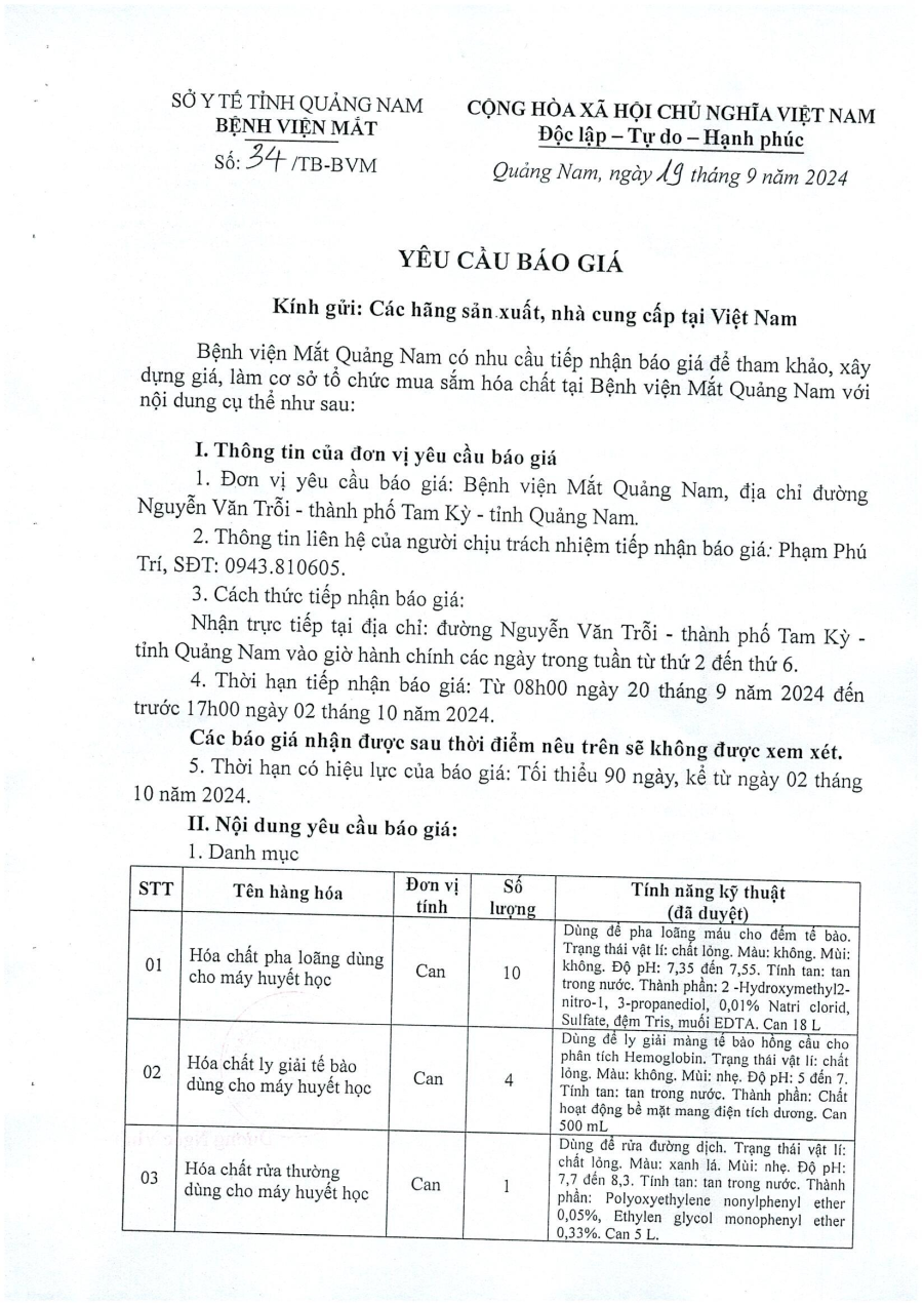 YÊU CẦU BÁO GIÁ SỐ 34