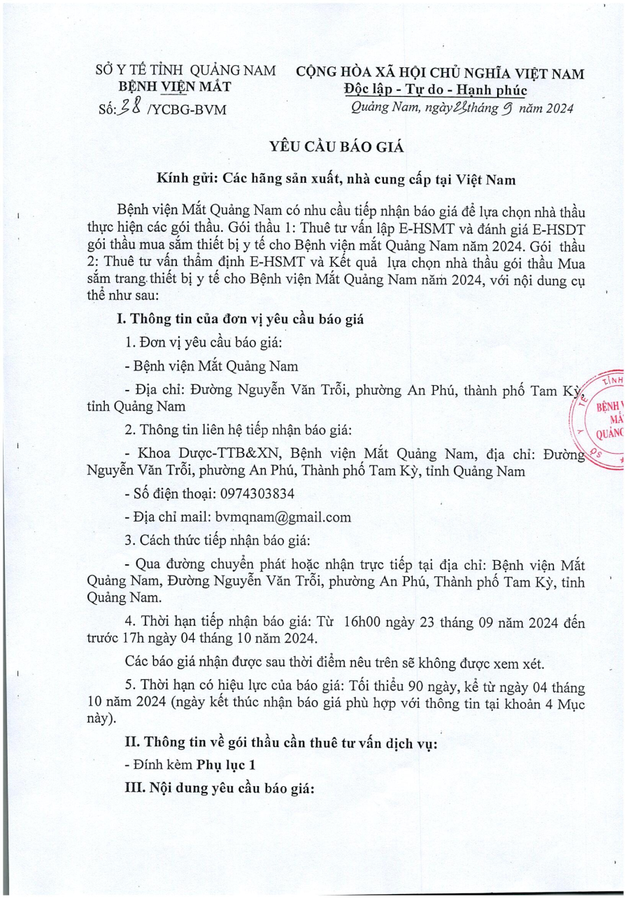 YÊU CẦU BÁO GIÁ SỐ 38