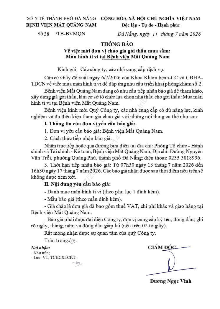 THÔNG BÁO SỐ 38