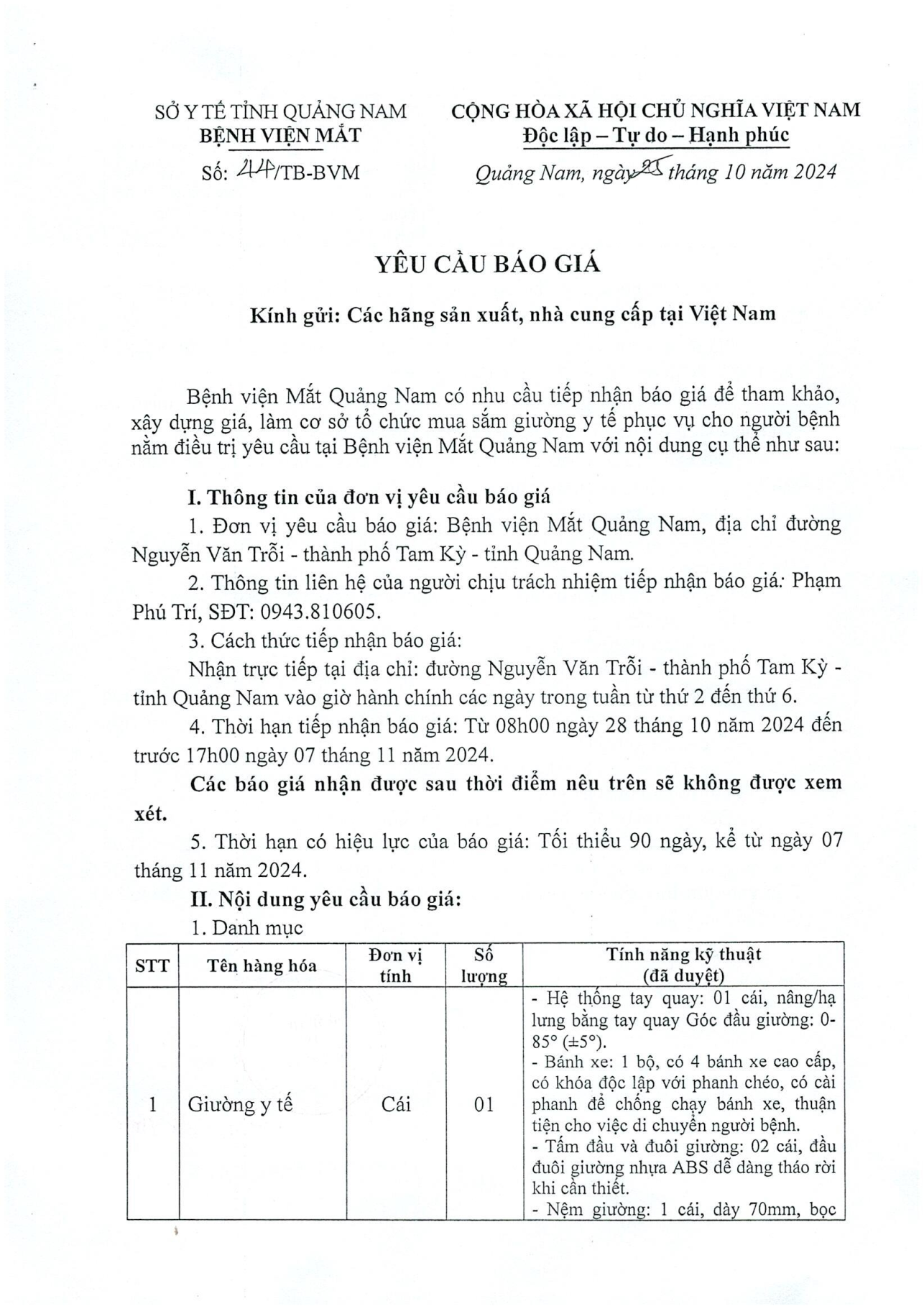 YÊU CẦU BÁO GIÁ SỐ 44