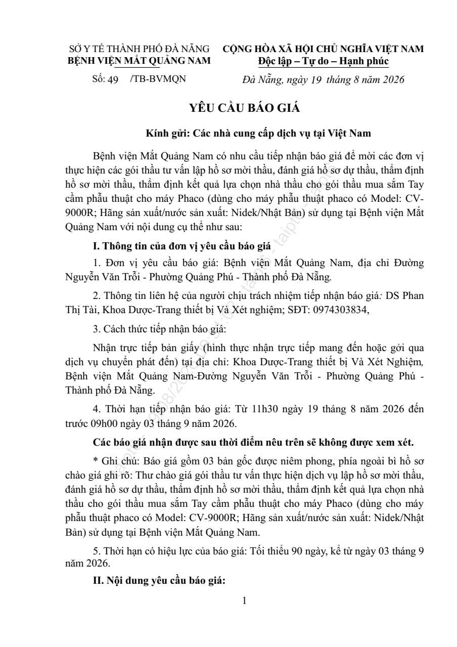 YÊU CẦU BÁO GIÁ SỐ 49