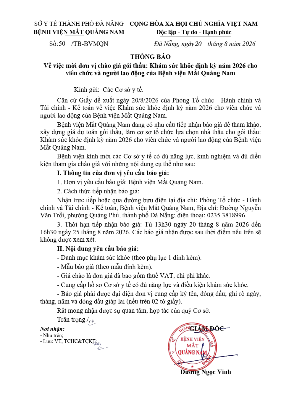 YÊU CẦU BÁO GIÁ SỐ 50