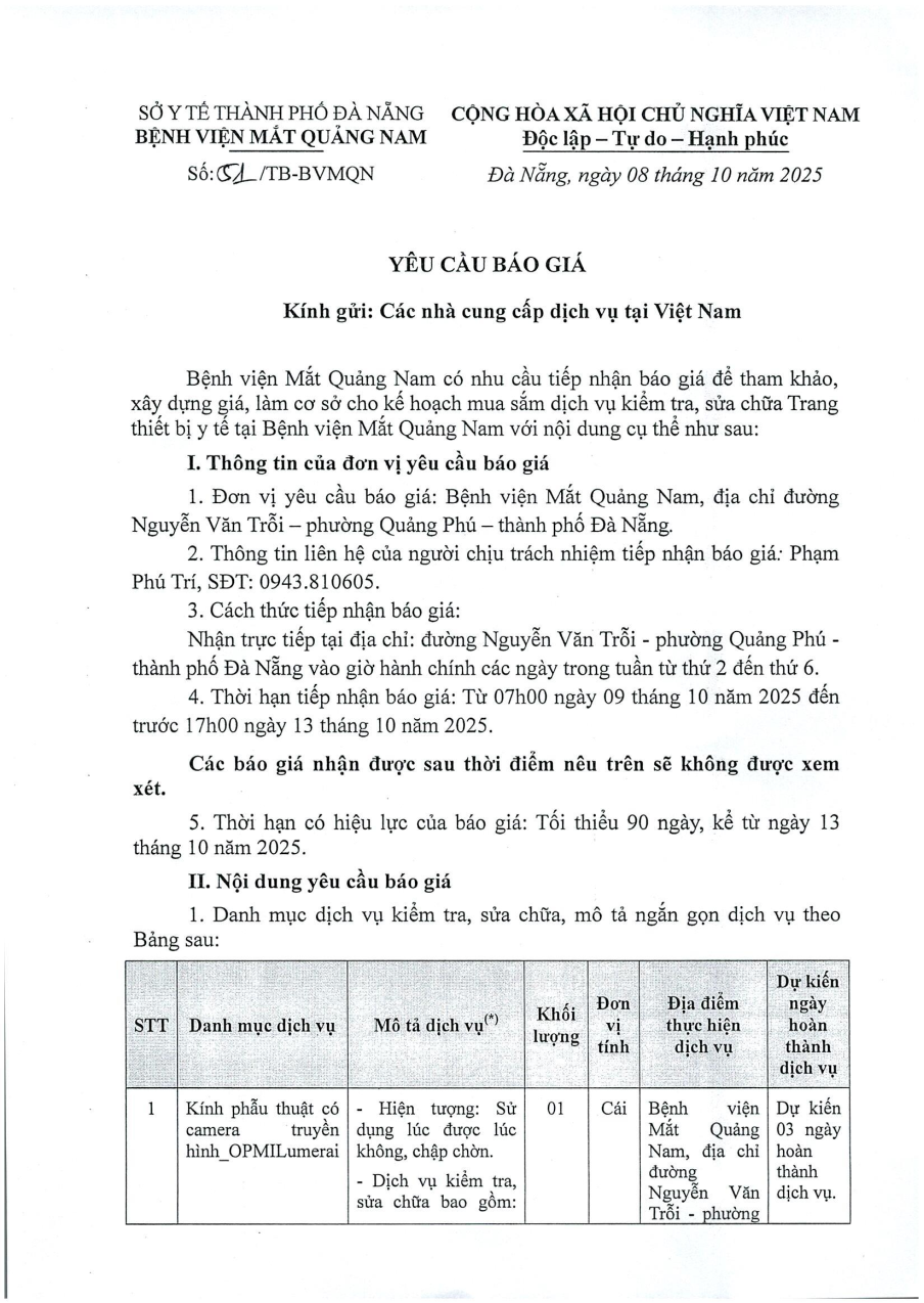YÊU CẦU BÁO GIÁ SỐ 51